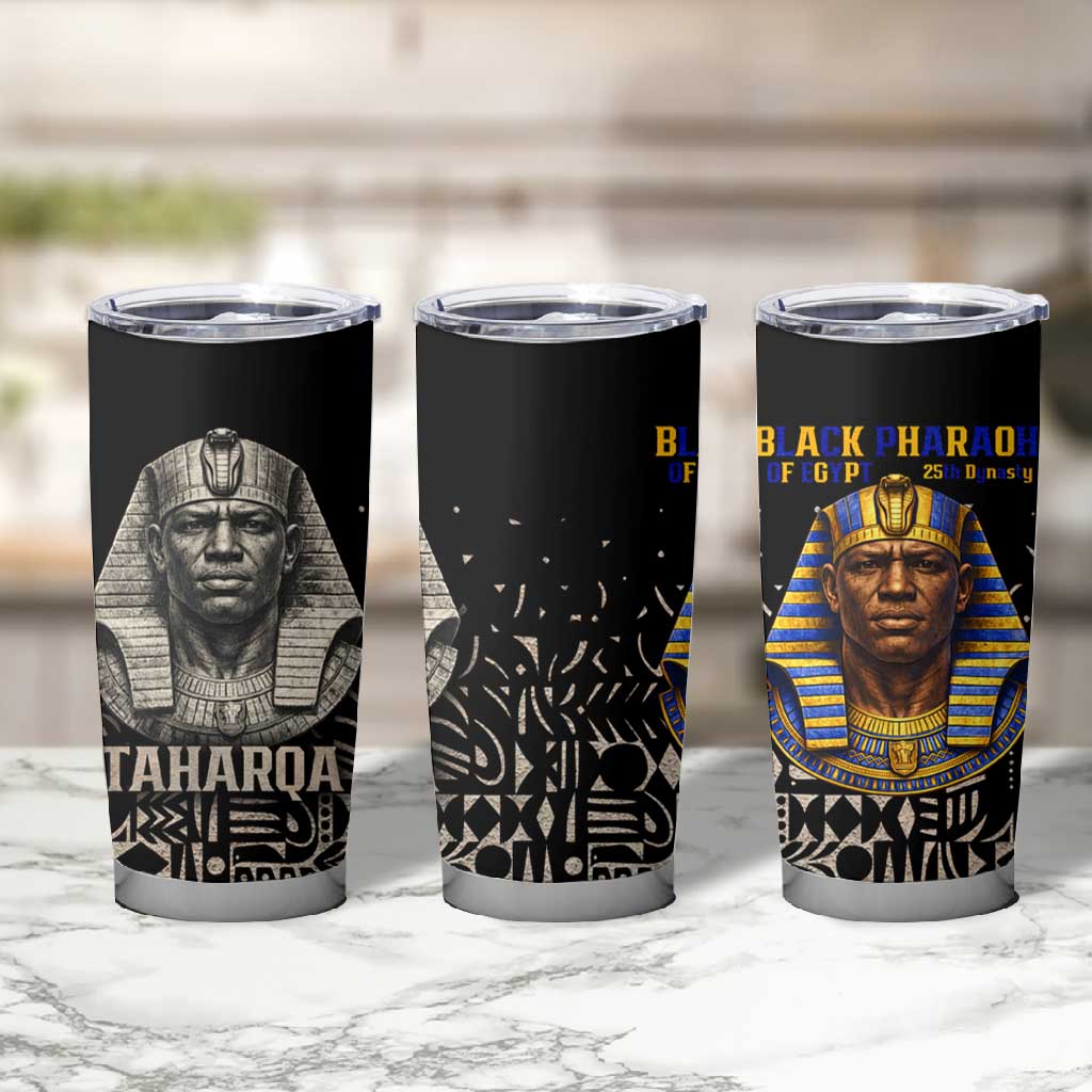Taharqa Tumbler Cup with Black Pharaoh Portrait, 25th Dynasty of Egypt Text and Nubian-Inspired - Wonder Print Shop