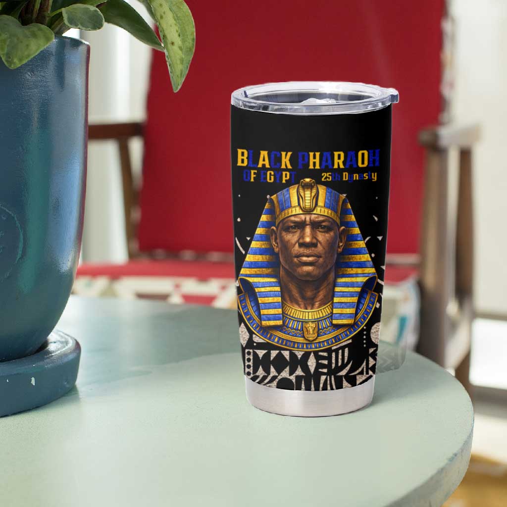Taharqa Tumbler Cup with Black Pharaoh Portrait, 25th Dynasty of Egypt Text and Nubian-Inspired - Wonder Print Shop