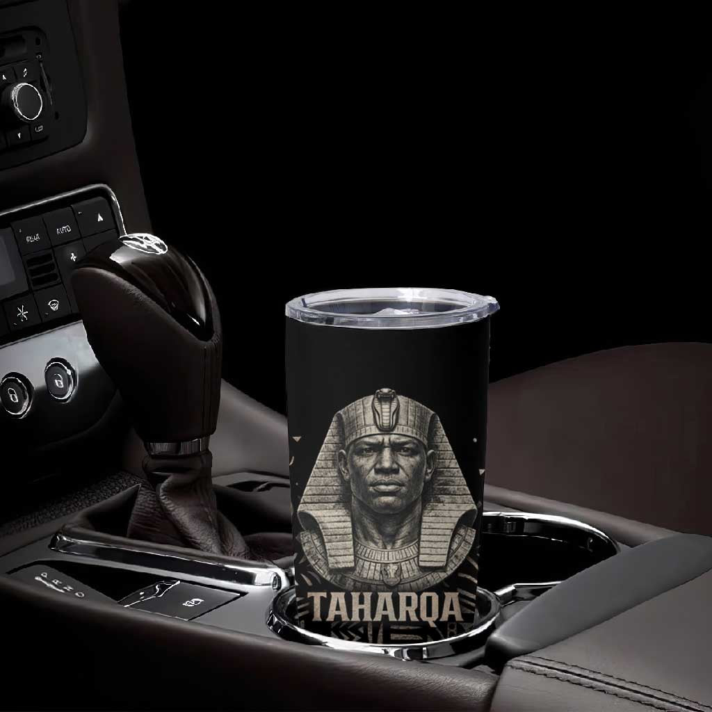 Taharqa Tumbler Cup with Black Pharaoh Portrait, 25th Dynasty of Egypt Text and Nubian-Inspired - Wonder Print Shop