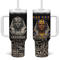 Taharqa Tumbler With Handle with Black Pharaoh Portrait, 25th Dynasty of Egypt Text and Nubian-Inspired - Wonder Print Shop