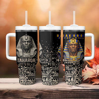 Taharqa Tumbler With Handle with Black Pharaoh Portrait, 25th Dynasty of Egypt Text and Nubian-Inspired - Wonder Print Shop