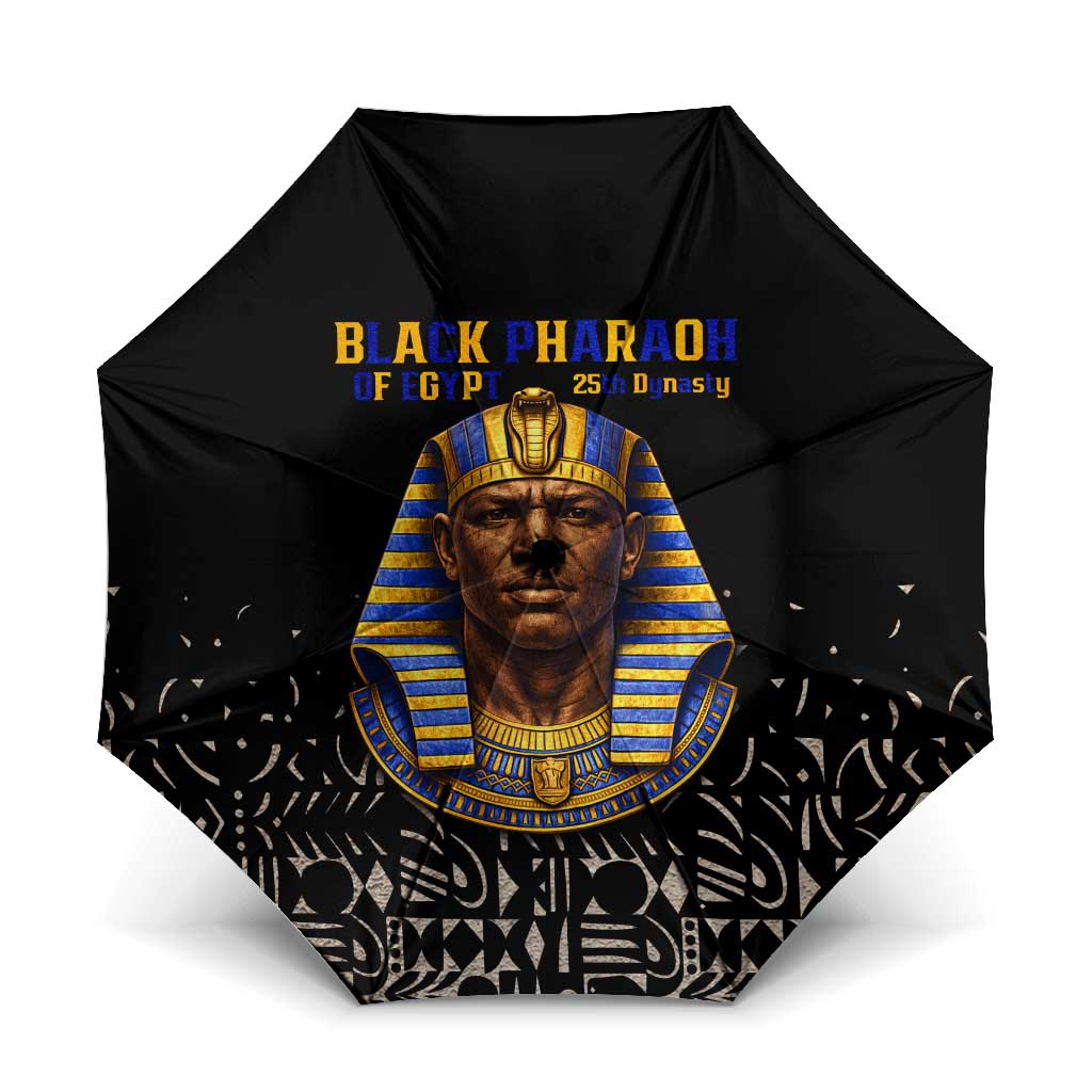 Taharqa Umbrella with Black Pharaoh Portrait, 25th Dynasty of Egypt Text and Nubian-Inspired - Wonder Print Shop