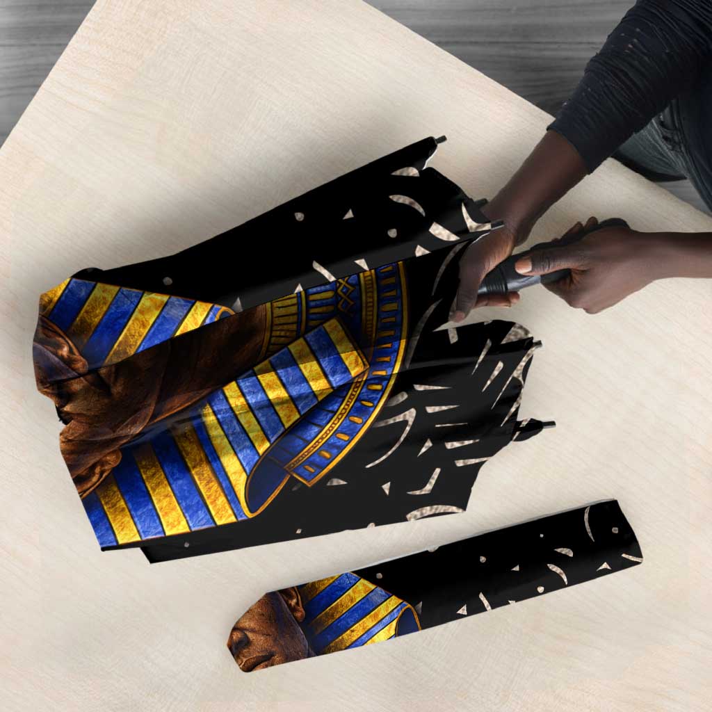 Taharqa Umbrella with Black Pharaoh Portrait, 25th Dynasty of Egypt Text and Nubian-Inspired - Wonder Print Shop