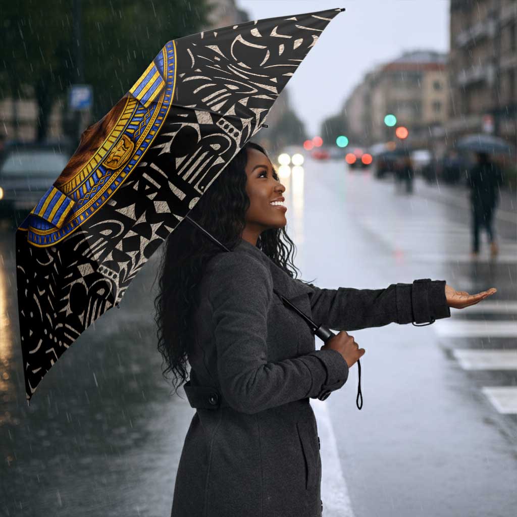 Taharqa Umbrella with Black Pharaoh Portrait, 25th Dynasty of Egypt Text and Nubian-Inspired - Wonder Print Shop