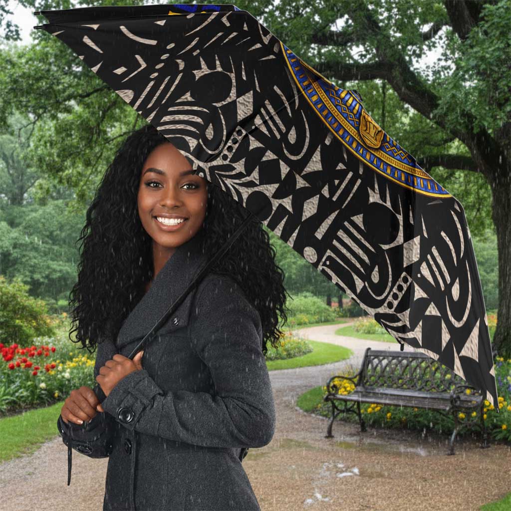 Taharqa Umbrella with Black Pharaoh Portrait, 25th Dynasty of Egypt Text and Nubian-Inspired - Wonder Print Shop