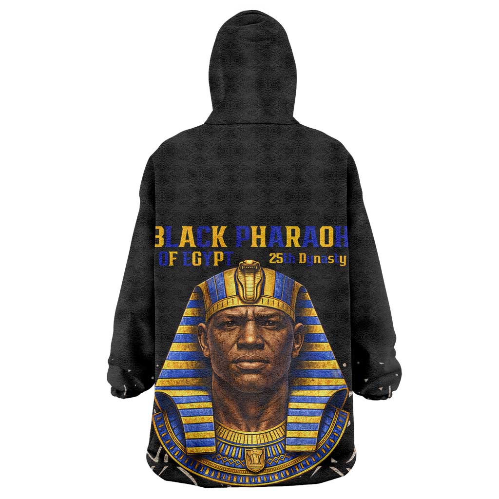 Taharqa Wearable Blanket Hoodie with Black Pharaoh Portrait, 25th Dynasty of Egypt Text and Nubian-Inspired - Wonder Print Shop