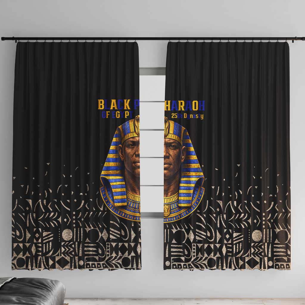 Taharqa Window Curtain with Black Pharaoh Portrait, 25th Dynasty of Egypt Text and Nubian-Inspired - Wonder Print Shop