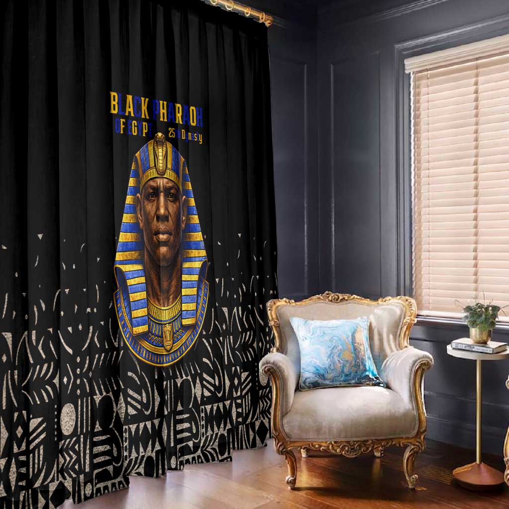 Taharqa Window Curtain with Black Pharaoh Portrait, 25th Dynasty of Egypt Text and Nubian-Inspired - Wonder Print Shop