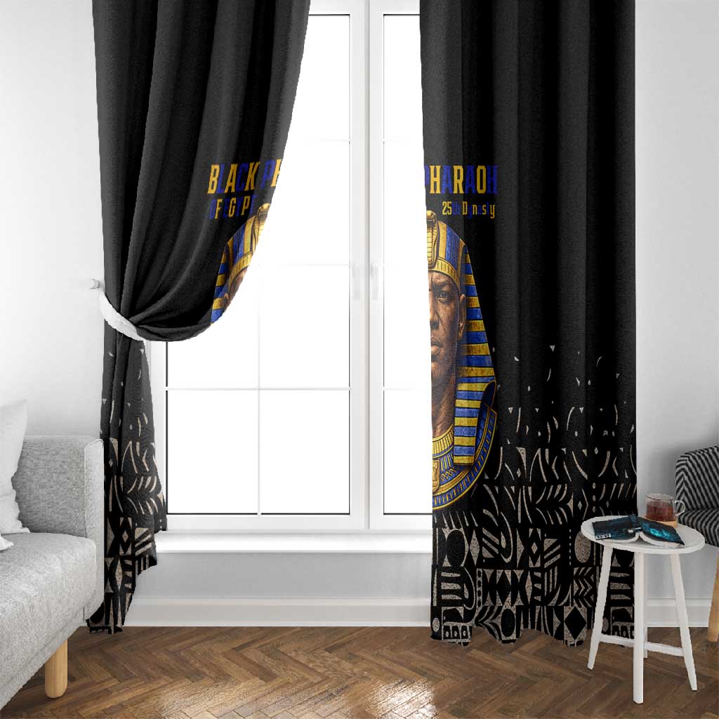 Taharqa Window Curtain with Black Pharaoh Portrait, 25th Dynasty of Egypt Text and Nubian-Inspired - Wonder Print Shop