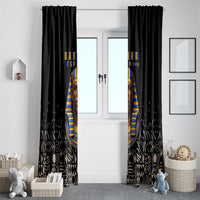 Taharqa Window Curtain with Black Pharaoh Portrait, 25th Dynasty of Egypt Text and Nubian-Inspired - Wonder Print Shop