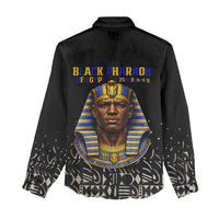Taharqa Women Casual Shirt with Black Pharaoh Portrait, 25th Dynasty of Egypt Text and Nubian-Inspired - Wonder Print Shop