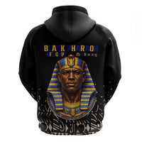 Taharqa Zip Hoodie with Black Pharaoh Portrait, 25th Dynasty of Egypt Text and Nubian-Inspired - Wonder Print Shop