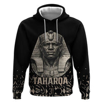 Taharqa Zip Hoodie with Black Pharaoh Portrait, 25th Dynasty of Egypt Text and Nubian-Inspired - Wonder Print Shop