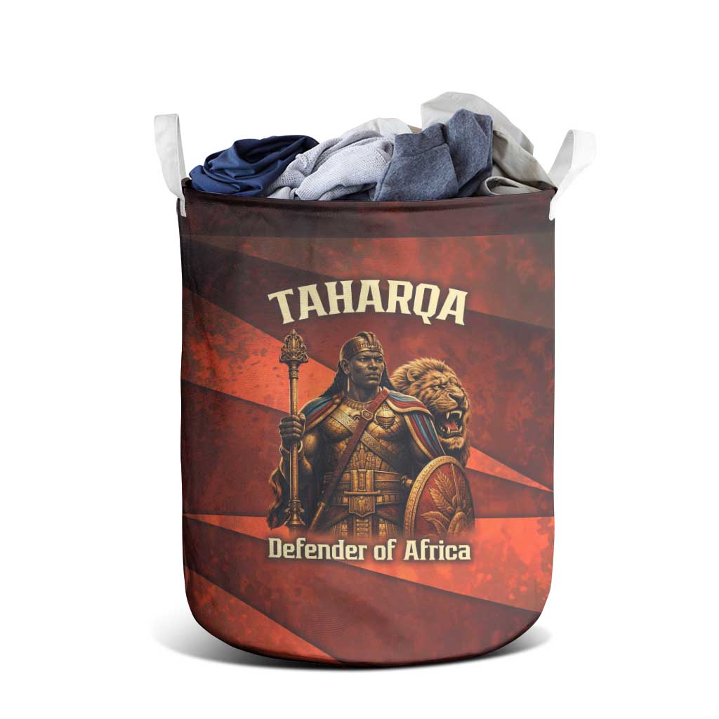 Taharqa Laundry Basket with Warrior Portrait, Lion of Kush Title and Bold Red Defender of Africa - Wonder Print Shop