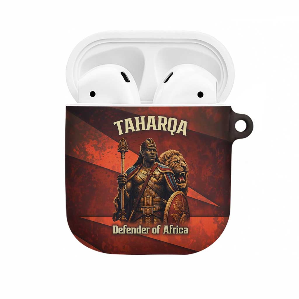 Taharqa AirPods Case with Warrior Portrait, Lion of Kush Title and Bold Red Defender of Africa - Wonder Print Shop