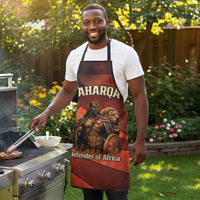 Taharqa Apron with Warrior Portrait, Lion of Kush Title and Bold Red Defender of Africa - Wonder Print Shop
