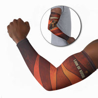 Taharqa Arm Sleeves with Warrior Portrait, Lion of Kush Title and Bold Red Defender of Africa - Wonder Print Shop