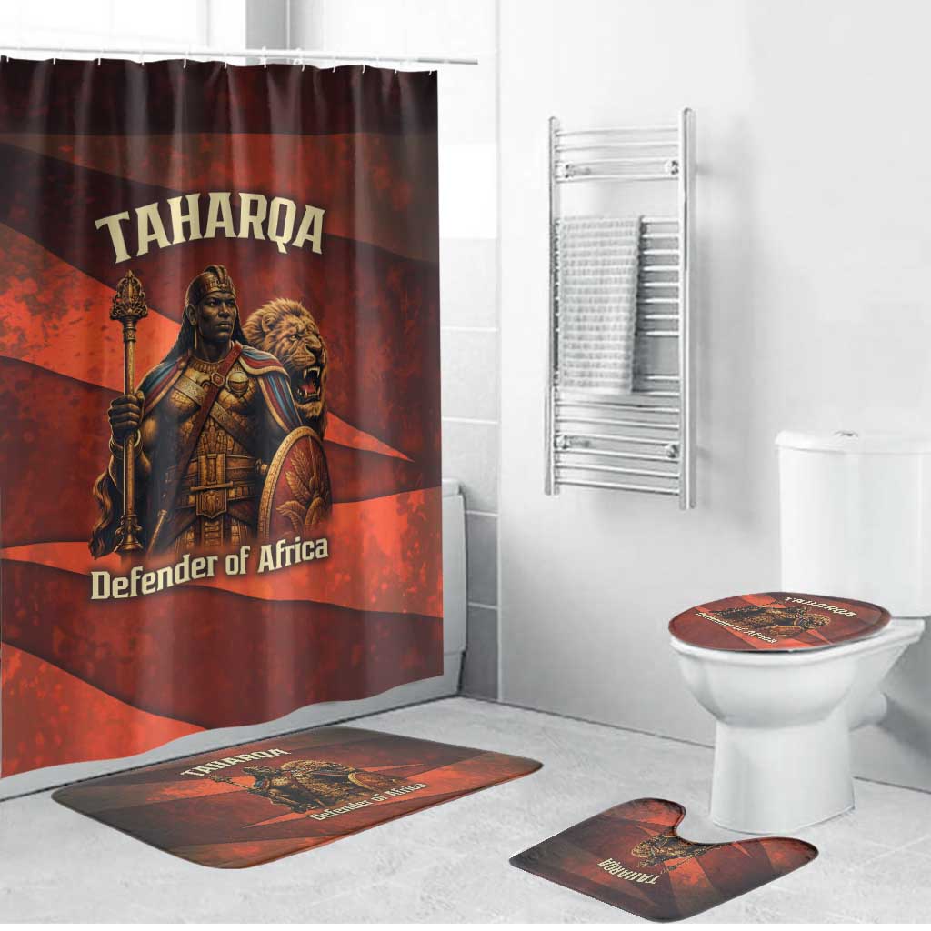 Taharqa Bathroom Set with Warrior Portrait, Lion of Kush Title and Bold Red Defender of Africa - Wonder Print Shop