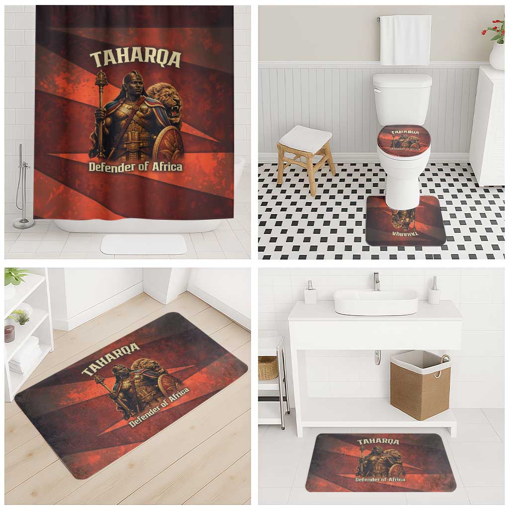 Taharqa Bathroom Set with Warrior Portrait, Lion of Kush Title and Bold Red Defender of Africa - Wonder Print Shop