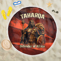 Taharqa Beach Blanket with Warrior Portrait, Lion of Kush Title and Bold Red Defender of Africa - Wonder Print Shop