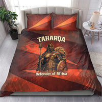 Taharqa Bedding Set with Warrior Portrait, Lion of Kush Title and Bold Red Defender of Africa - Wonder Print Shop
