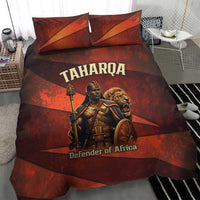 Taharqa Bedding Set with Warrior Portrait, Lion of Kush Title and Bold Red Defender of Africa - Wonder Print Shop
