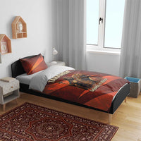 Taharqa Bedding Set with Warrior Portrait, Lion of Kush Title and Bold Red Defender of Africa - Wonder Print Shop