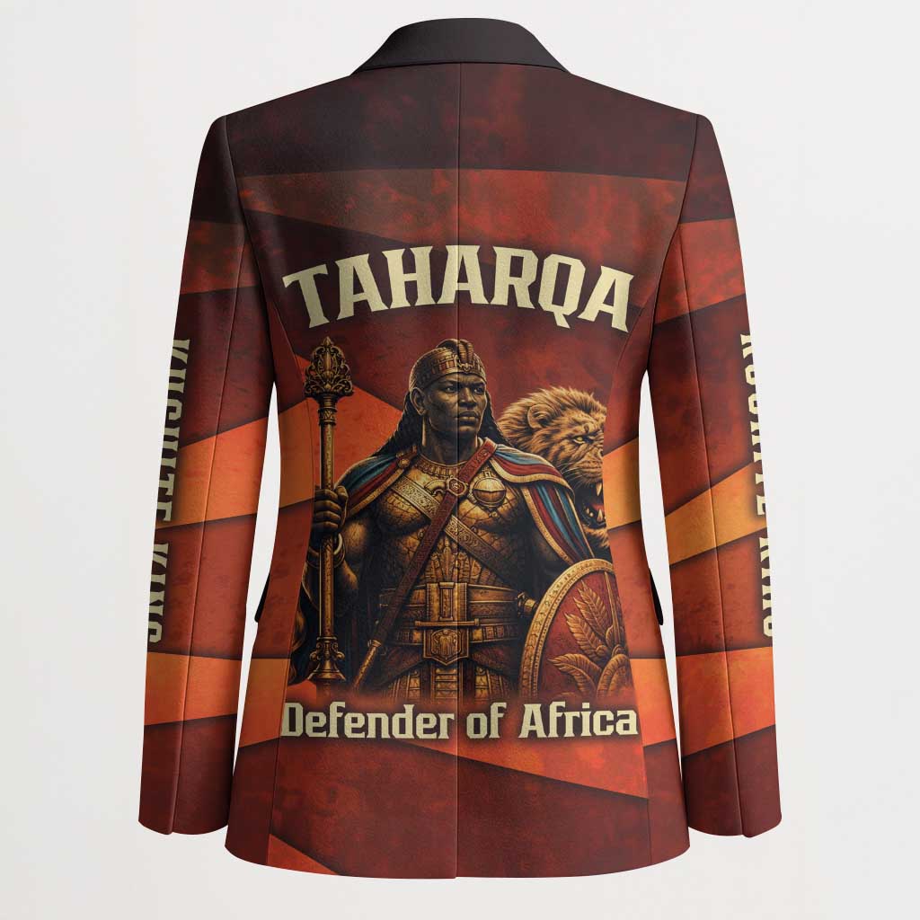Taharqa Blazer with Warrior Portrait, Lion of Kush Title and Bold Red Defender of Africa - Wonder Print Shop