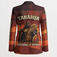 Taharqa Blazer with Warrior Portrait, Lion of Kush Title and Bold Red Defender of Africa - Wonder Print Shop