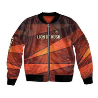 Taharqa Bomber Jacket with Warrior Portrait, Lion of Kush Title and Bold Red Defender of Africa - Wonder Print Shop