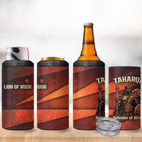Taharqa 4 in 1 Can Cooler Tumbler with Warrior Portrait, Lion of Kush Title and Bold Red Defender of Africa - Wonder Print Shop