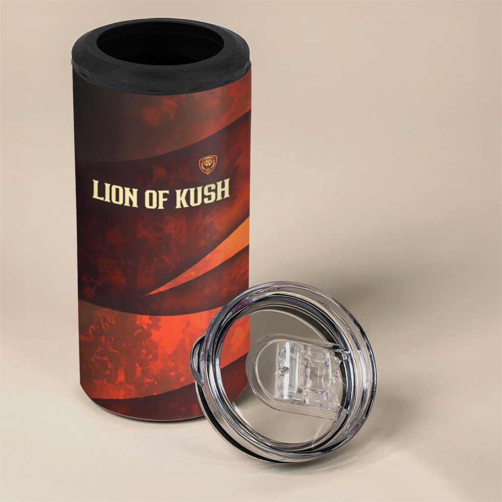 Taharqa 4 in 1 Can Cooler Tumbler with Warrior Portrait, Lion of Kush Title and Bold Red Defender of Africa - Wonder Print Shop