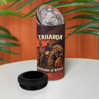Taharqa 4 in 1 Can Cooler Tumbler with Warrior Portrait, Lion of Kush Title and Bold Red Defender of Africa - Wonder Print Shop