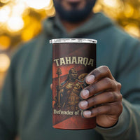 Taharqa 4 in 1 Can Cooler Tumbler with Warrior Portrait, Lion of Kush Title and Bold Red Defender of Africa - Wonder Print Shop