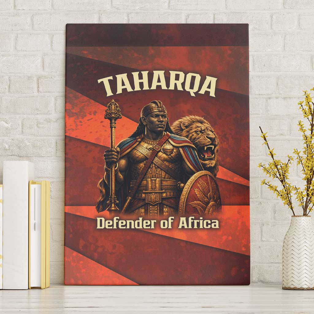 Taharqa Canvas Wall Art with Warrior Portrait, Lion of Kush Title and Bold Red Defender of Africa - Wonder Print Shop