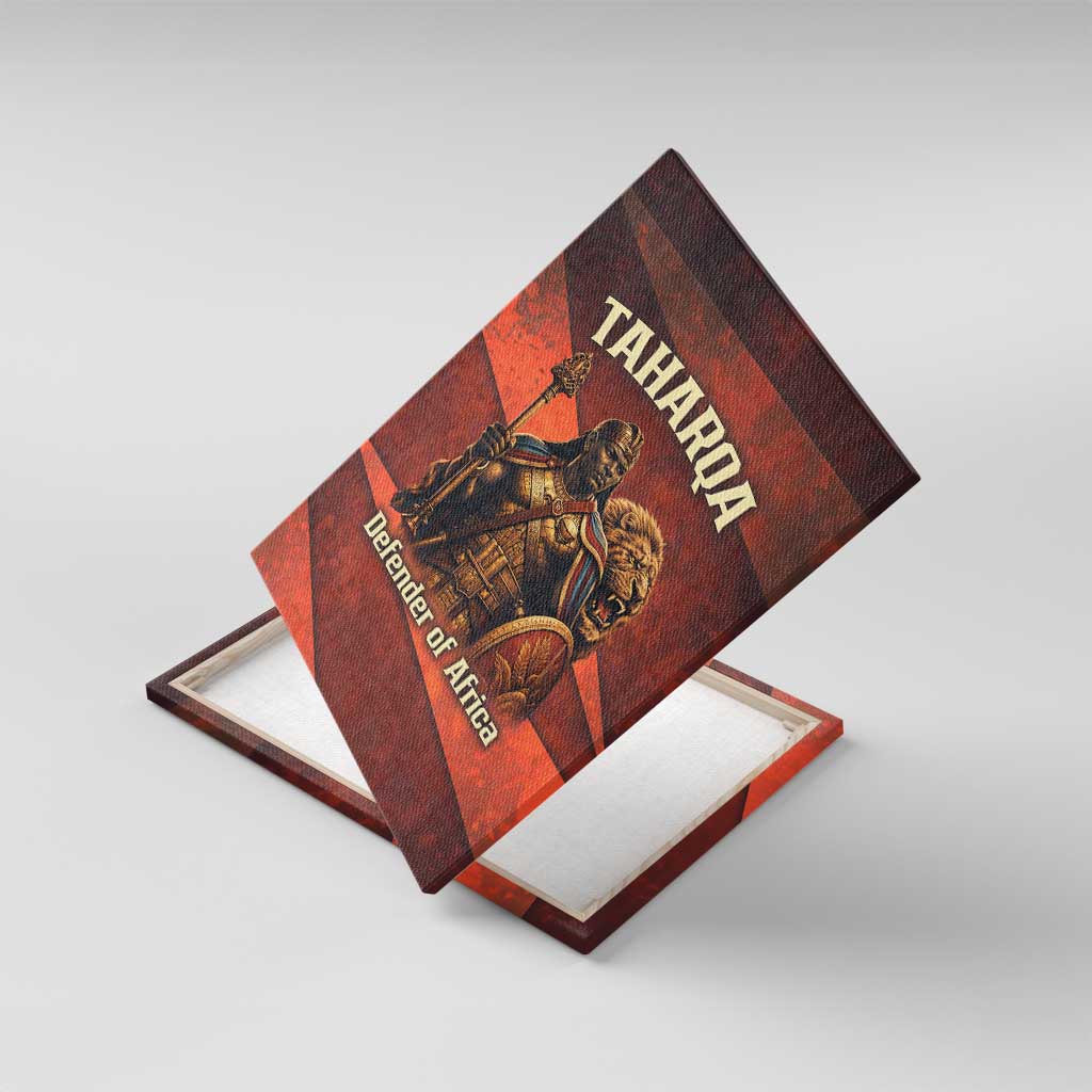 Taharqa Canvas Wall Art with Warrior Portrait, Lion of Kush Title and Bold Red Defender of Africa - Wonder Print Shop