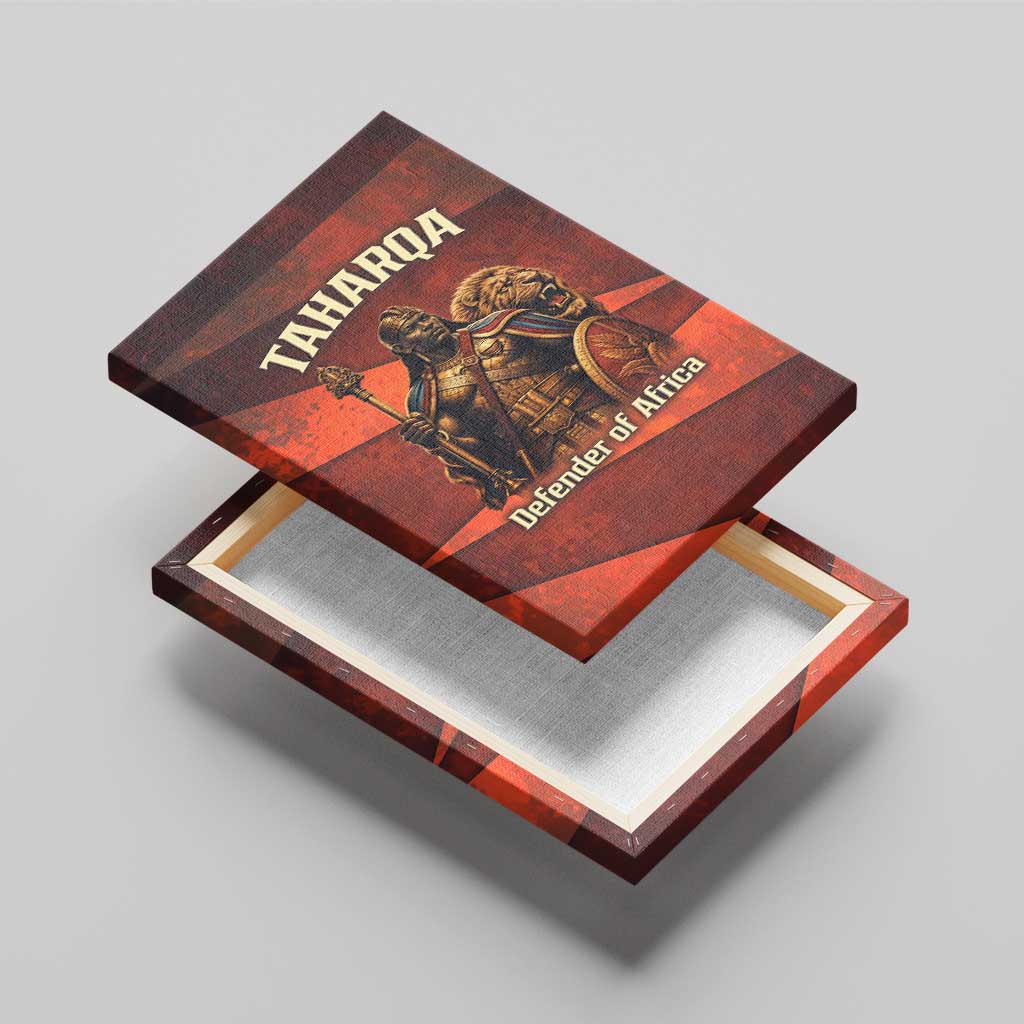 Taharqa Canvas Wall Art with Warrior Portrait, Lion of Kush Title and Bold Red Defender of Africa - Wonder Print Shop