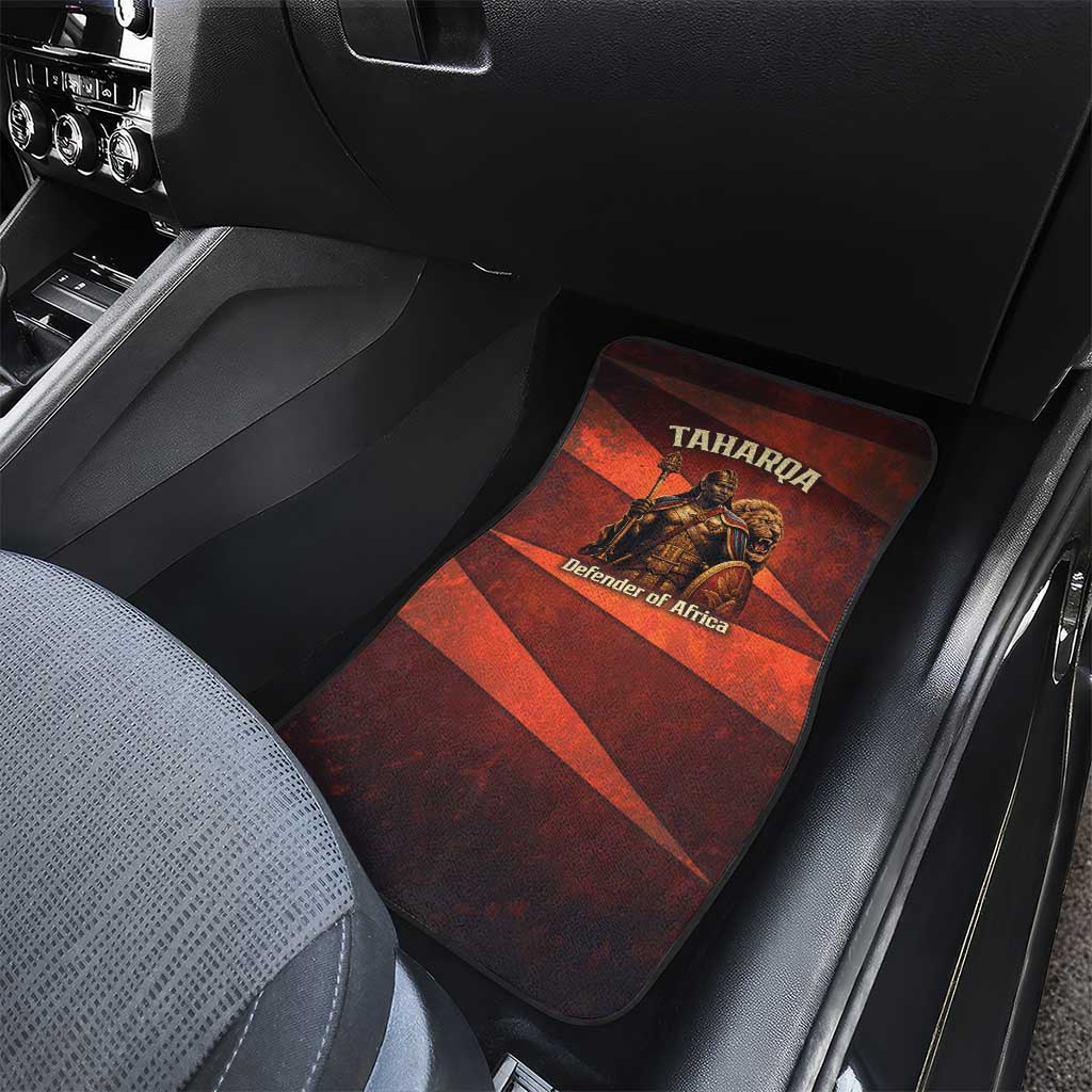 Taharqa Car Mats with Warrior Portrait, Lion of Kush Title and Bold Red Defender of Africa - Wonder Print Shop