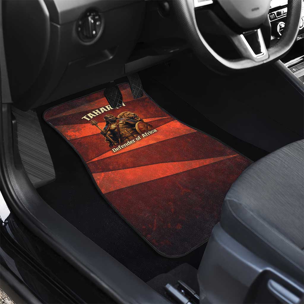 Taharqa Car Mats with Warrior Portrait, Lion of Kush Title and Bold Red Defender of Africa - Wonder Print Shop