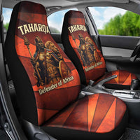 Taharqa Car Seat Cover with Warrior Portrait, Lion of Kush Title and Bold Red Defender of Africa - Wonder Print Shop