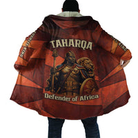 Taharqa Cloak with Warrior Portrait, Lion of Kush Title and Bold Red Defender of Africa - Wonder Print Shop