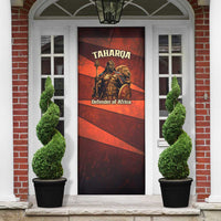 Taharqa Door Cover with Warrior Portrait, Lion of Kush Title and Bold Red Defender of Africa - Wonder Print Shop
