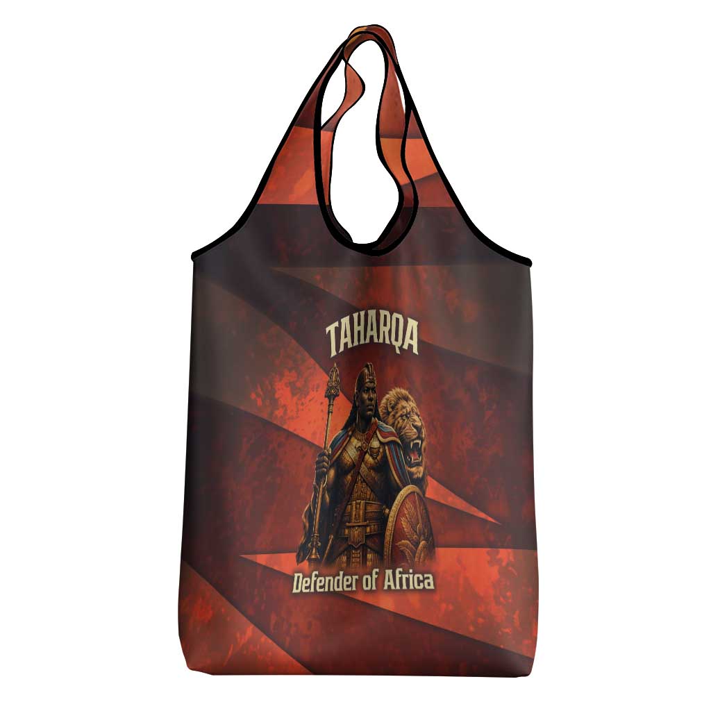 Taharqa Grocery Bag with Warrior Portrait, Lion of Kush Title and Bold Red Defender of Africa - Wonder Print Shop