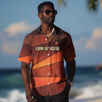 Taharqa Hawaiian Shirt with Warrior Portrait, Lion of Kush Title and Bold Red Defender of Africa - Wonder Print Shop