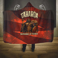 Taharqa Hooded Blanket with Warrior Portrait, Lion of Kush Title and Bold Red Defender of Africa - Wonder Print Shop
