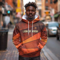 Taharqa Hoodie with Warrior Portrait, Lion of Kush Title and Bold Red Defender of Africa - Wonder Print Shop