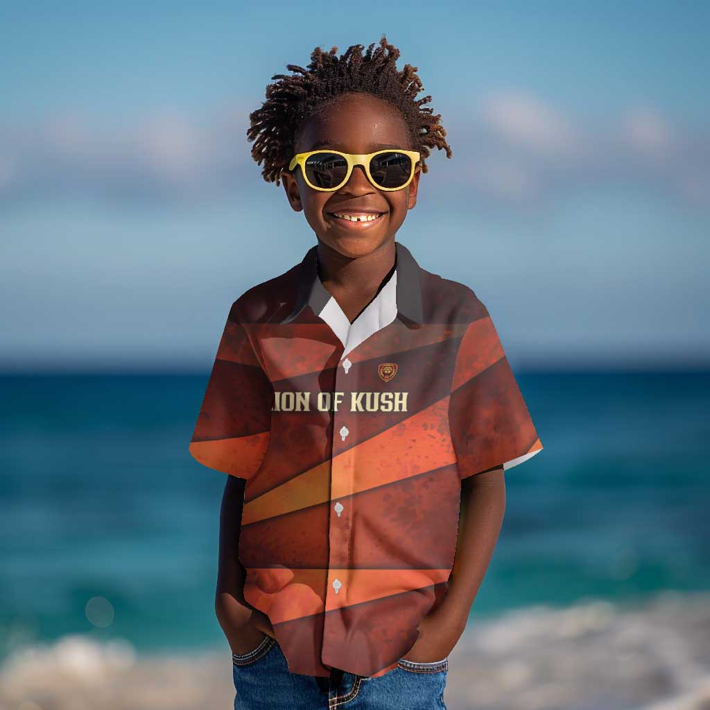 Taharqa Kid Hawaiian Shirt with Warrior Portrait, Lion of Kush Title and Bold Red Defender of Africa - Wonder Print Shop