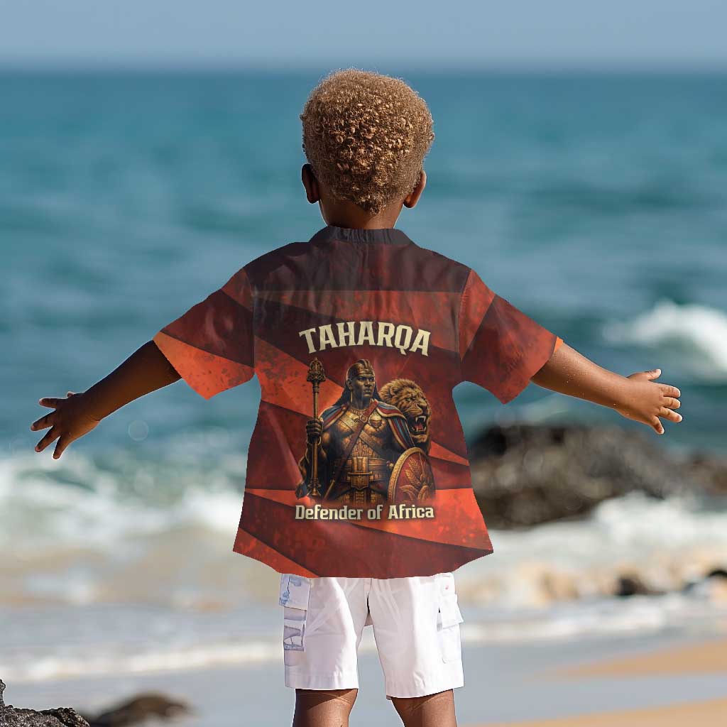 Taharqa Kid Hawaiian Shirt with Warrior Portrait, Lion of Kush Title and Bold Red Defender of Africa - Wonder Print Shop