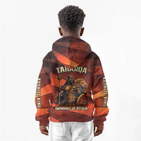 Taharqa Kid Hoodie with Warrior Portrait, Lion of Kush Title and Bold Red Defender of Africa - Wonder Print Shop
