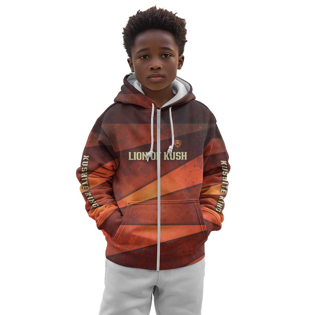 Taharqa Kid Hoodie with Warrior Portrait, Lion of Kush Title and Bold Red Defender of Africa - Wonder Print Shop